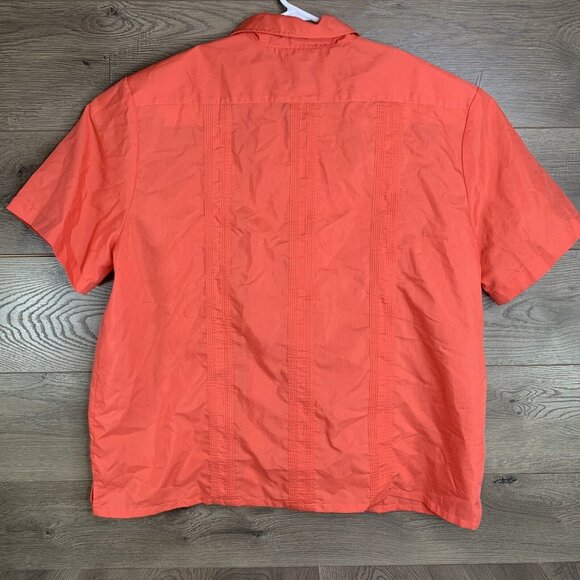 The Genuine Haband Men's Guayabera Shirt Large Orange Zip Up Embroidered Pockets - Picture 5 of 6